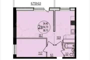 2-к квартира, 53,8 м², 13/21 эт.